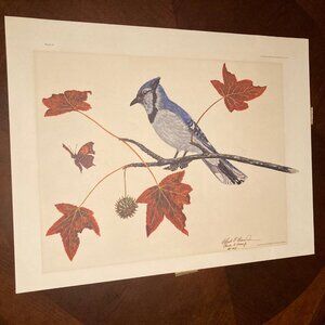 Artist Charles T Crume Vintage Signed Wildlife "Blue Jay" No. 445 Lithograph